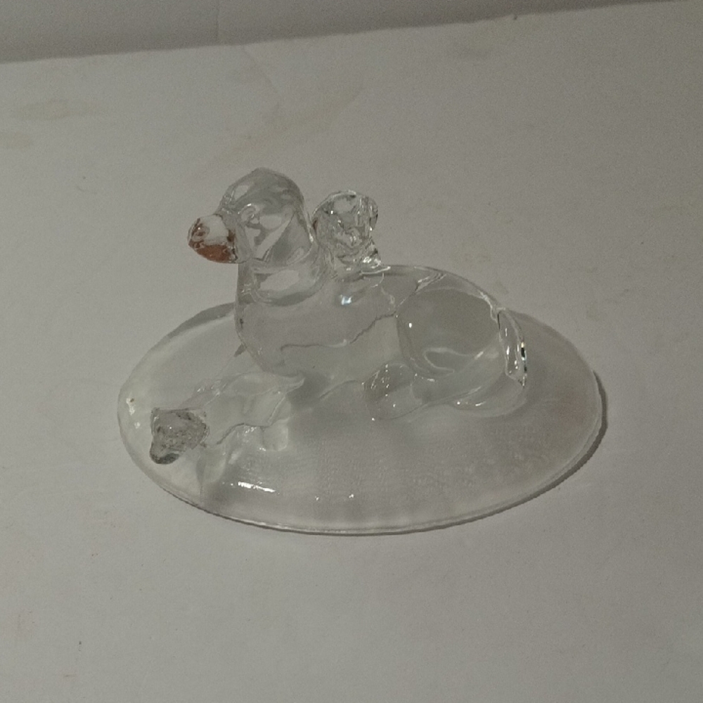 Clear Glass Dog Figurine with Orange Details